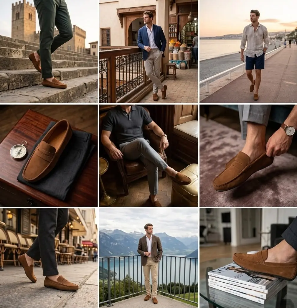 Lusso Hakiki Deri Süet Loafers - Tarçın