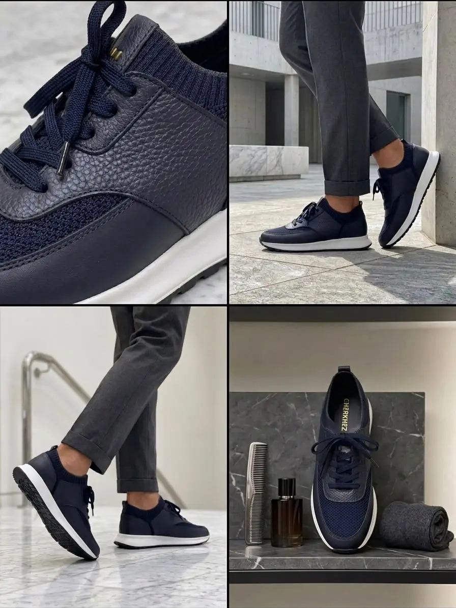 Socka Hakiki Deri Sneakers - Lacivert